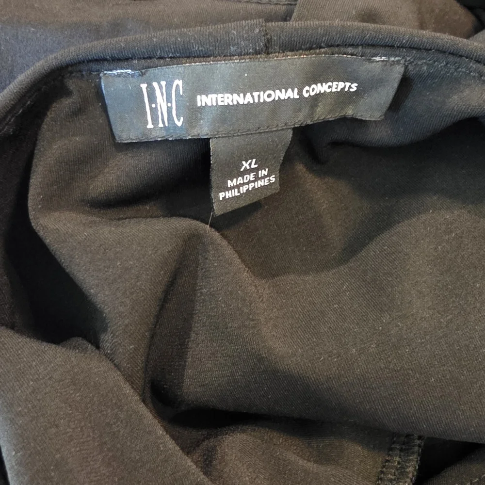 INC International Concepts Black Ruched Sheath Dress XL Short Sleeve Knee Length